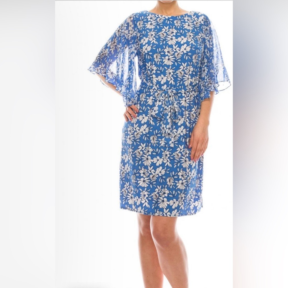 Sandra Darren Blue tie sash Floral Dress